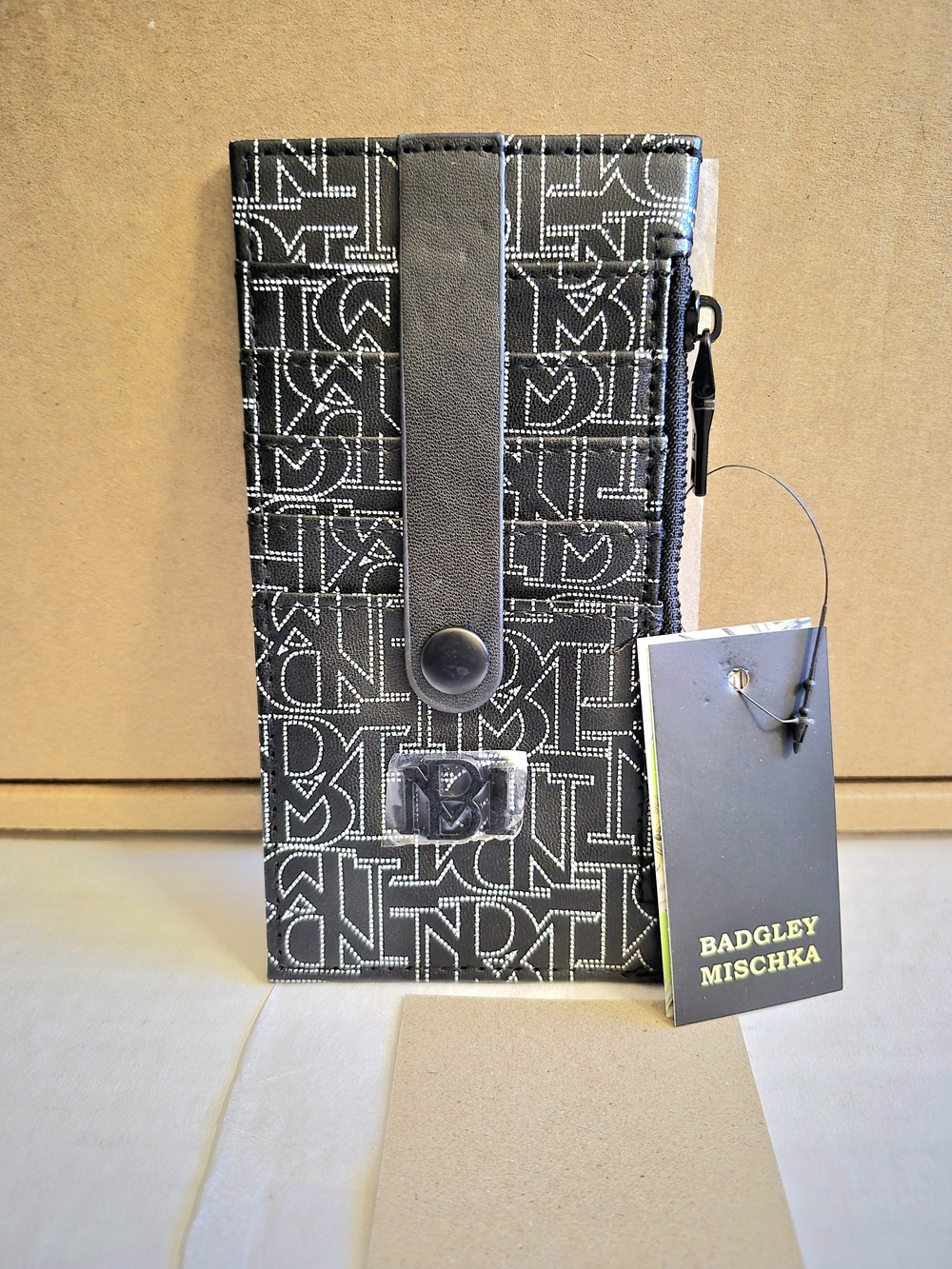 Badgley Mischka Black Logo Zip & Snap Travel Wallet